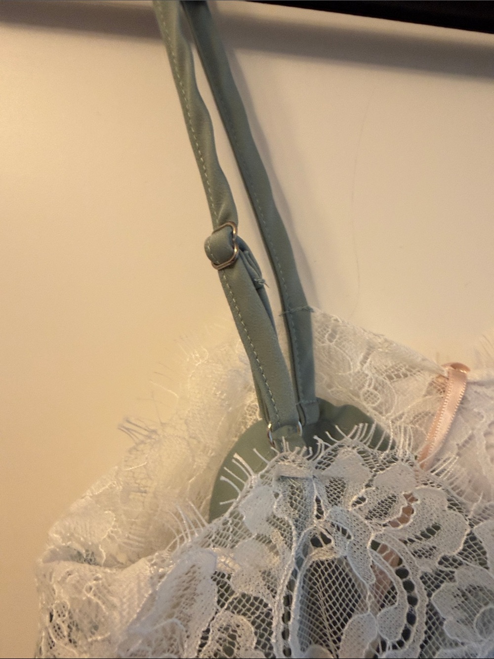 Delicate Lace-Trim Mini Slip Dress in Mint - Picture 8 of 14